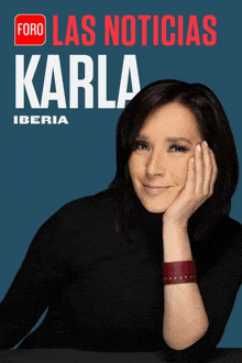 a poster for las noticias karla iberia features a smiling woman