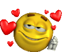 a yellow smiley face with red hearts around it