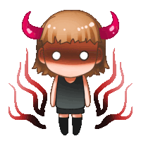 a cartoon drawing of a girl with horns and white eyes