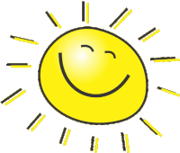 a cartoon drawing of a smiling sun with rays