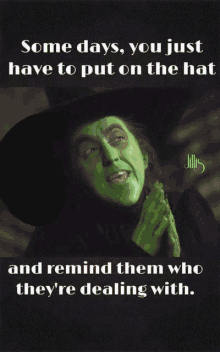 a picture of a witch with green paint on her face and a quote from jillie 's