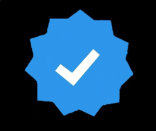 a blue badge with a white check mark on it