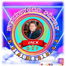 a picture of a man in a colorful circle with the name jack on it