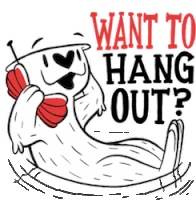 a cartoon of a seal talking on a red phone with the words " want to hang out "