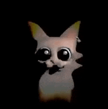 a cartoon cat with big eyes is standing in the dark looking at the camera .