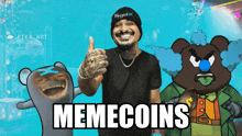 a memecoins ad with a clown and a bear on it