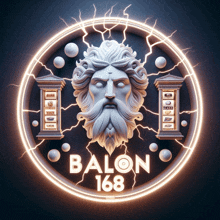 a statue of a man with a beard is surrounded by lightning bolts and says balon 168