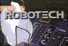 a cartoon drawing of a robot with the words robotech written on it