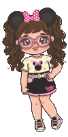 a cartoon drawing of a little girl wearing minnie mouse ears and glasses