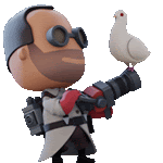 a cartoon character is holding a camera and a pigeon on his finger .