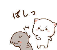 a cartoon of a cat standing next to another cat with chinese writing