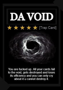 a card that says da void with a picture of a black hole