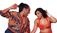 two women are dancing together and one is wearing earrings