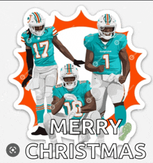 three miami dolphins football players with the words merry christmas written below them