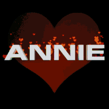 the name annie is surrounded by yellow hearts on a heart shaped background