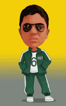 a cartoon of a man wearing sunglasses and a shirt with the number 6