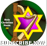 an advertisement for holy christian music tv shows a harp and a star