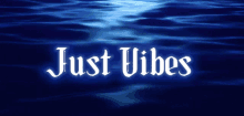 a blue background with the words just vibes written in white