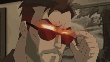 a cartoon of a man wearing sunglasses with a red light coming out of his eyes