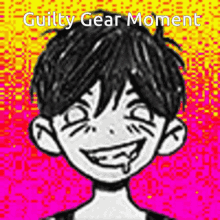 a black and white drawing of a boy with the words guilty gear moment written above him