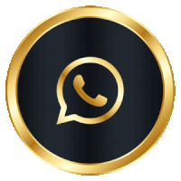 a black circle with a gold border and a gold phone icon