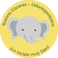 a logo for roxana caceres odontopediatra with an elephant