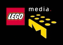 a black background with a red lego logo and the word media