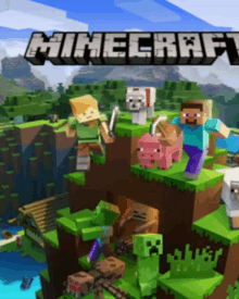 a poster for a video game called minecraft with a bunch of minecraft characters on it