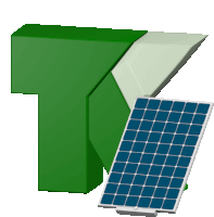 a green letter t is next to a blue solar panel