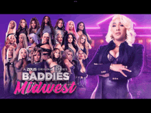 a poster for baddies midwest shows a group of women standing next to each other