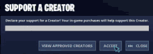 a screen that says " support a creator " on the top