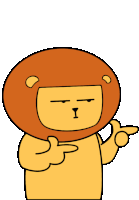 a cartoon lion wearing a lion 's mane points to the right