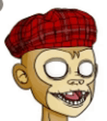 a cartoon monkey wearing a red plaid hat