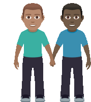 a couple of men holding hands with one wearing a blue shirt