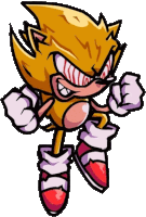 a cartoon drawing of a sonic the hedgehog with red eyes and white gloves