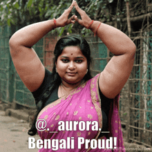 a woman in a purple saree is proud of her bengali heritage