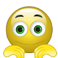 a yellow smiley face with green eyes and yellow arms on a white background