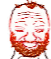 a drawing of a man with a red beard is smiling with his eyes closed