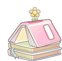 a stack of books with a flower on top of one of them