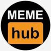 a meme hub logo in a black circle on a white background