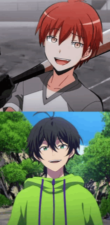 a picture of a boy with red hair and a picture of a boy with black hair and green eyes