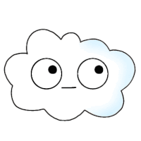 a cartoon drawing of a cloud with big eyes and a face .