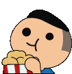 a cartoon of a man eating popcorn from a box .