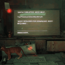 a computer screen displays a message that says data corrupted need help