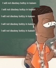 a cartoon of bart simpson says i will not disobey boltzy in kaisen