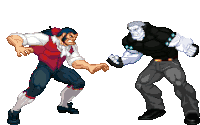 a pixel art drawing of two men fighting each other