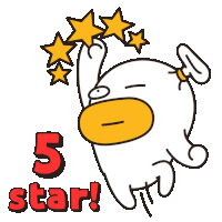 a cartoon of a duck holding stars and the words 5 star in red