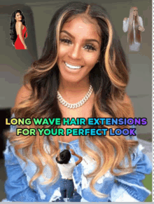 a picture of a woman with long wave hair extensions for her perfect look