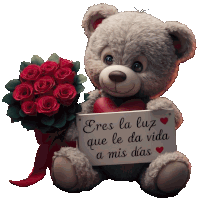 a teddy bear holds a sign that says eres la luz que le da vida a mis dias