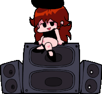 a cartoon girl is sitting on top of a black speaker